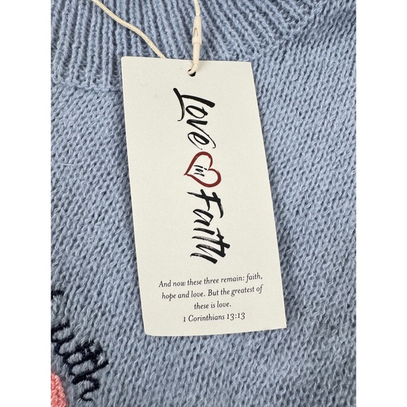 Love In Faith Mama Proverbs 31 Embroidered Sweater Blue/Gray Size Large NWT - Picture 4 of 7